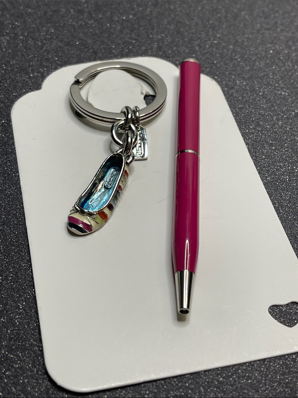 Coach Legacy Striped Enamel Ballet Flat Keychain and Coach Pen - Picture 7 of 8